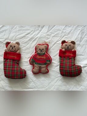 Set of 3 Vintage Early 2000s Harrods Bear Felt Ornaments